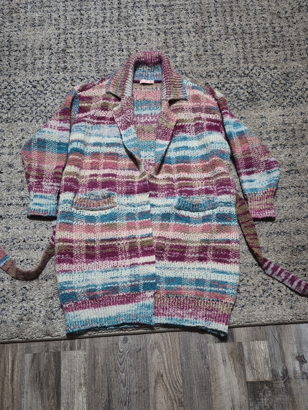 Striped Open-Front Women’s Cardigan Sweater in Pink Blue Cream